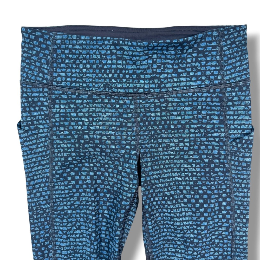 Lululemon Run Times Crop Leggings Womens 4 Blue Black Mesh Pockets Running